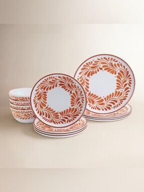 INFUSE 11 Piece Lebrillo Pattern Melamine Dinnerware Set for Outdoor Dinner Set